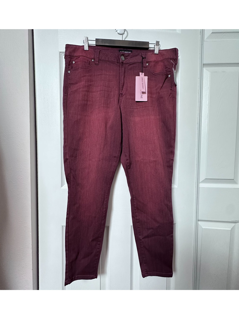 East Adeline Womens 18 Burgundy Maroon High Rise Ankle Skinny Stretch Jeans NWT